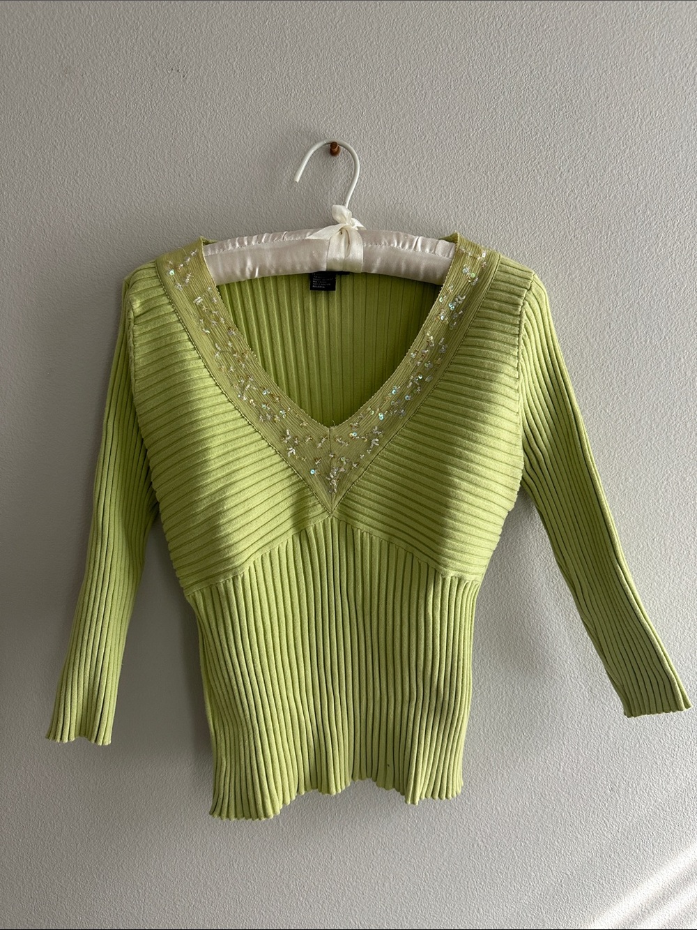 Stunning Vintage Lime Shirt With Beads